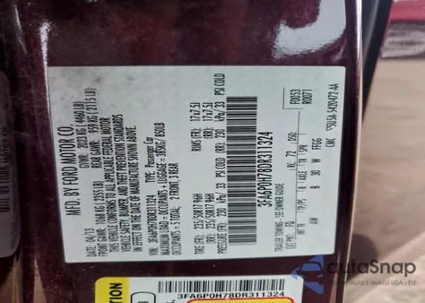 2013 Ford Fusion Se from USA, damaged, VIN 3FA6P0H78DR311324